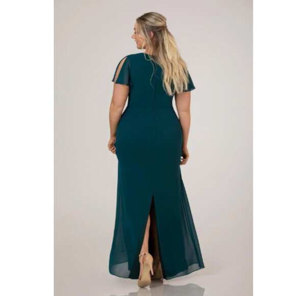 Teal Flutter Cap Sleeve Dress size 12 Style 9458 - Picture 2 of 3